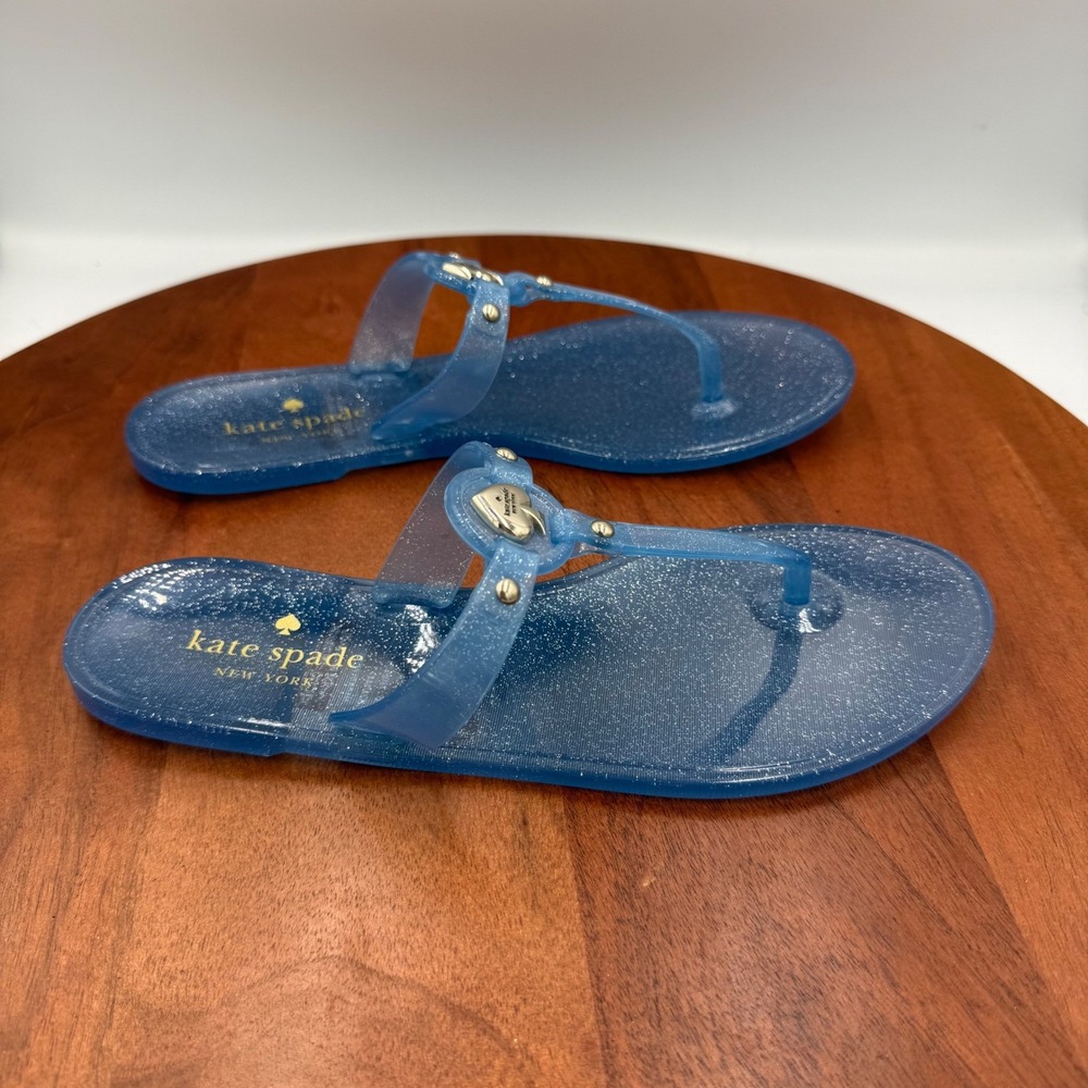 Kate Spade Kendall Blue Glitter Jelly Flip Flop Sandals Womens Size 7 KL418